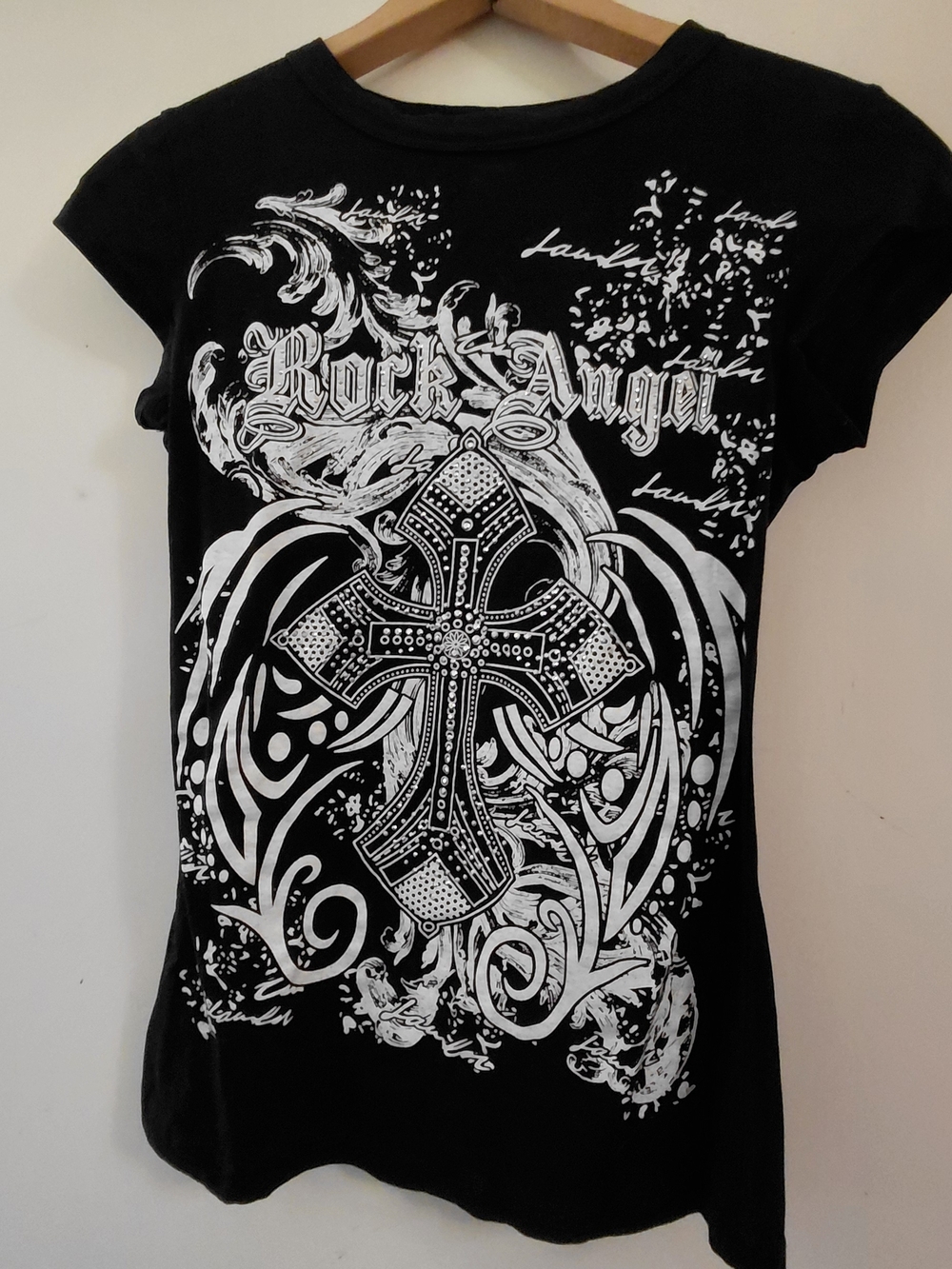 Candy Rain Rock Angel Graphic Rinestone Cross Y2k Size Small